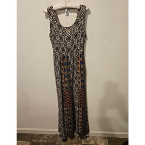 Women's FOREVER 21 Sleeveless Maxi Dress S Black Beige Multi-color Print